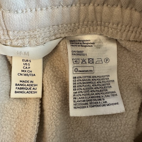 H&M Cream Sweatpants Womens Small Pull On Drawstring Ivory Wide Waistband - Picture 4 of 6